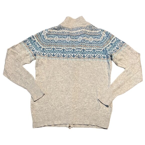 Eddie Bauer Nordic Fair Isle Pattern Full-Zip Gray Sweater With Blue Accents - Picture 6 of 6